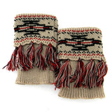 BOOTCUFF002   WESTERN PRINT W/TASSEL BOOT CUFF/ BEIGE