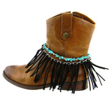BOT001 BLK TQ CHIPS CHAIN, SUEDE TASSEL BOOT CHARM