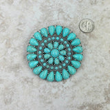 BCH220630-01-BLUE     Large silver with blue turquoise stone flower concho Brooch