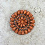 BCH220630-01-ORANGE    Large silver with orange stone concho Brooch