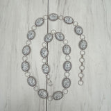 BLT241130-01-MUTI           Silver metal with white oval stone chain belt