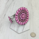 BR211230-01-SILVER-LIGHT PINK                      Silver with light pink turquoise stone Concho Cuff Bracelet