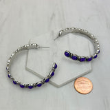 ER191230-03-PURPLE       Silver purple stone concho hoop earring