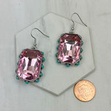 ER241130-02-LIGHT PINK                  Silver metal with light pink crystal and blue turquoise stone Earrings