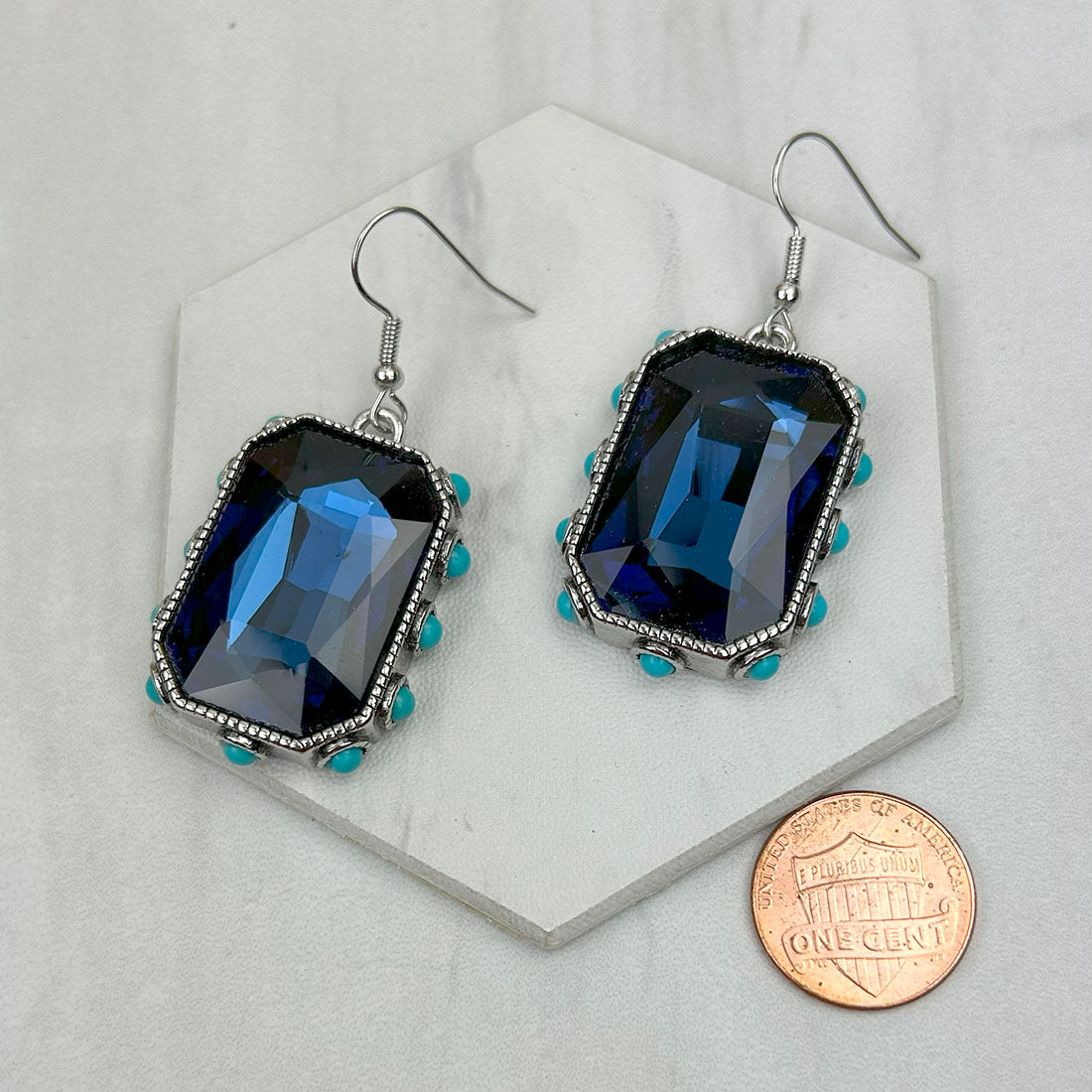 ER241130-02-LIGHT PINK                  Silver metal with light pink crystal and blue turquoise stone Earrings