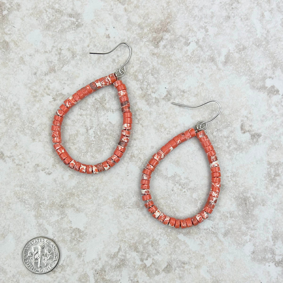 ERZ220905-16	Orange roundel stone teardrop hoop Earrings