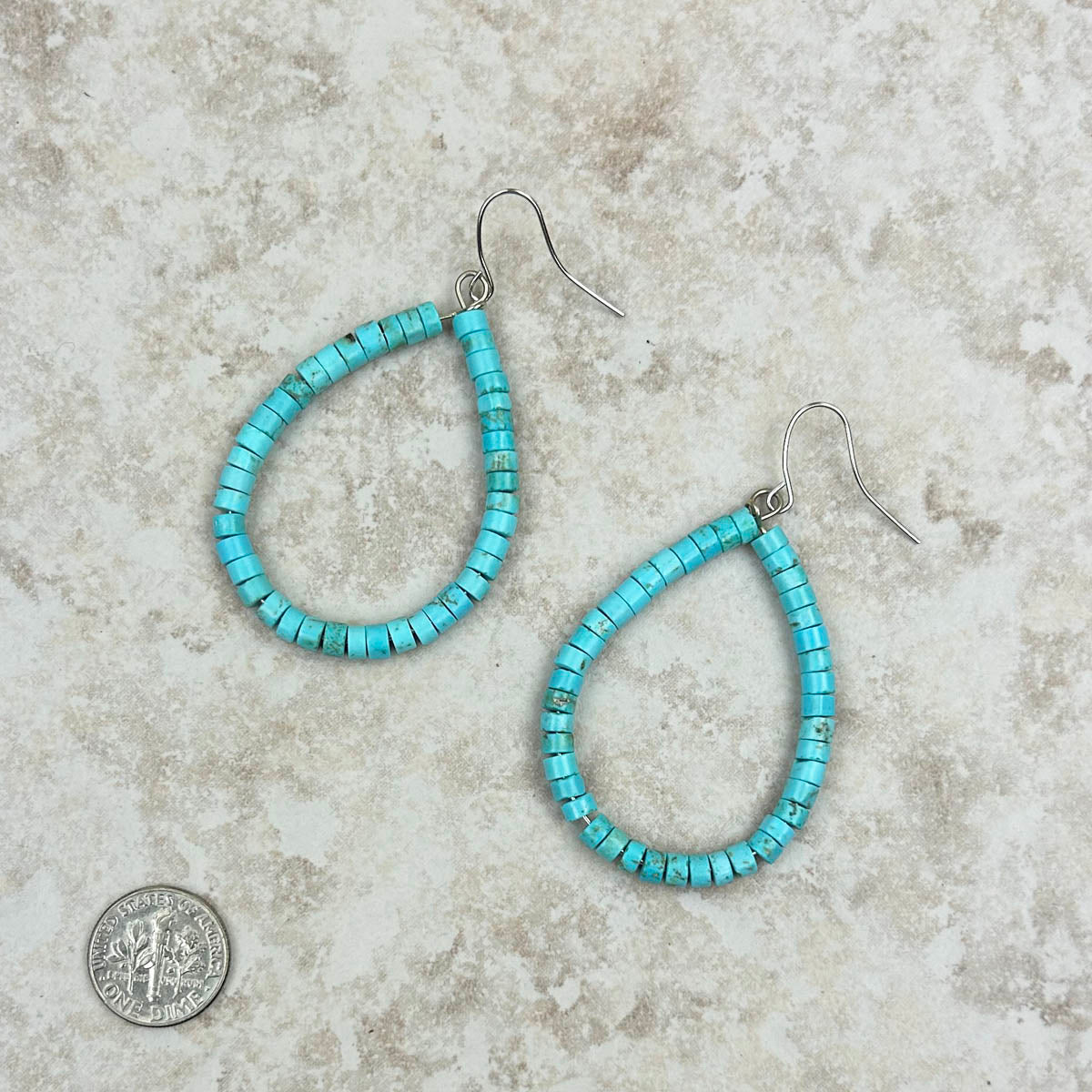 ERZ220905-19	Blue roundel turquoise stone teardrop hoop Earrings
