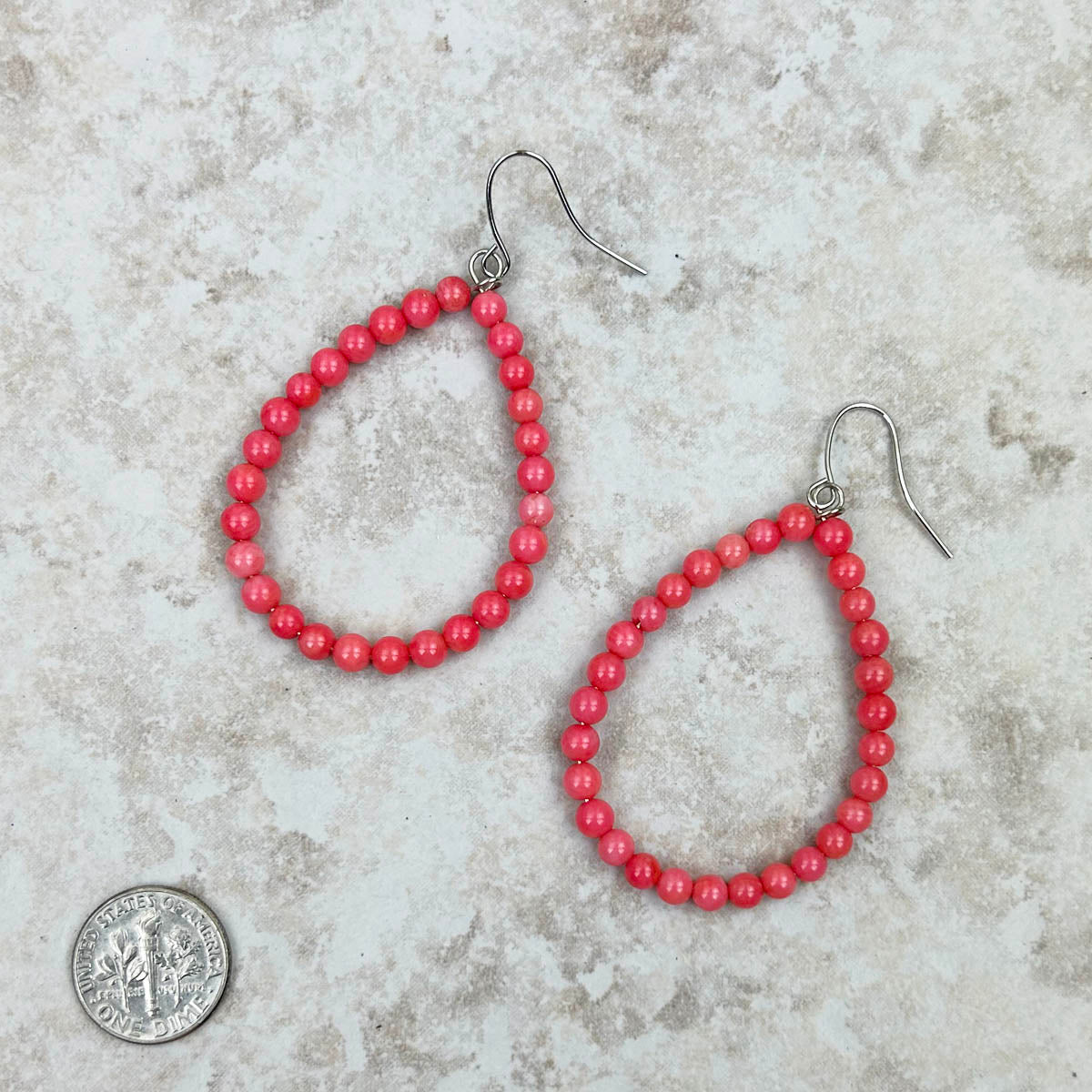 ERZ221025-14	Hot pink coral teardrop hoop Earrings