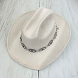 HATC030224-01                   silver oval metal with black stone hat decor chain.