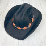 HATC030224-05                  silver oval metal with orange stone hat decor chain.