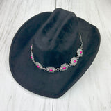 HATC030224-12                silver metal cross with hot pink stone hat decor chain.