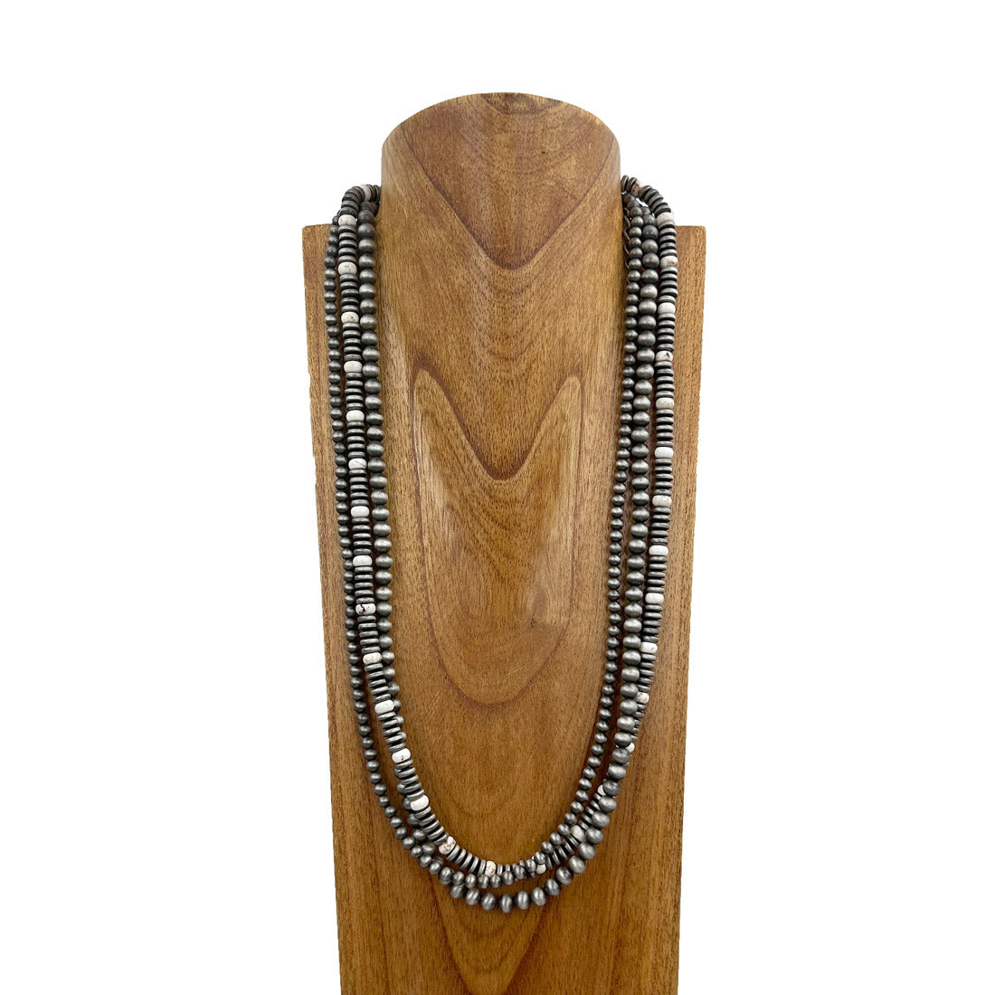 NKS230812-01        31 inches silver Navajo pearl with white stone beads Necklace
