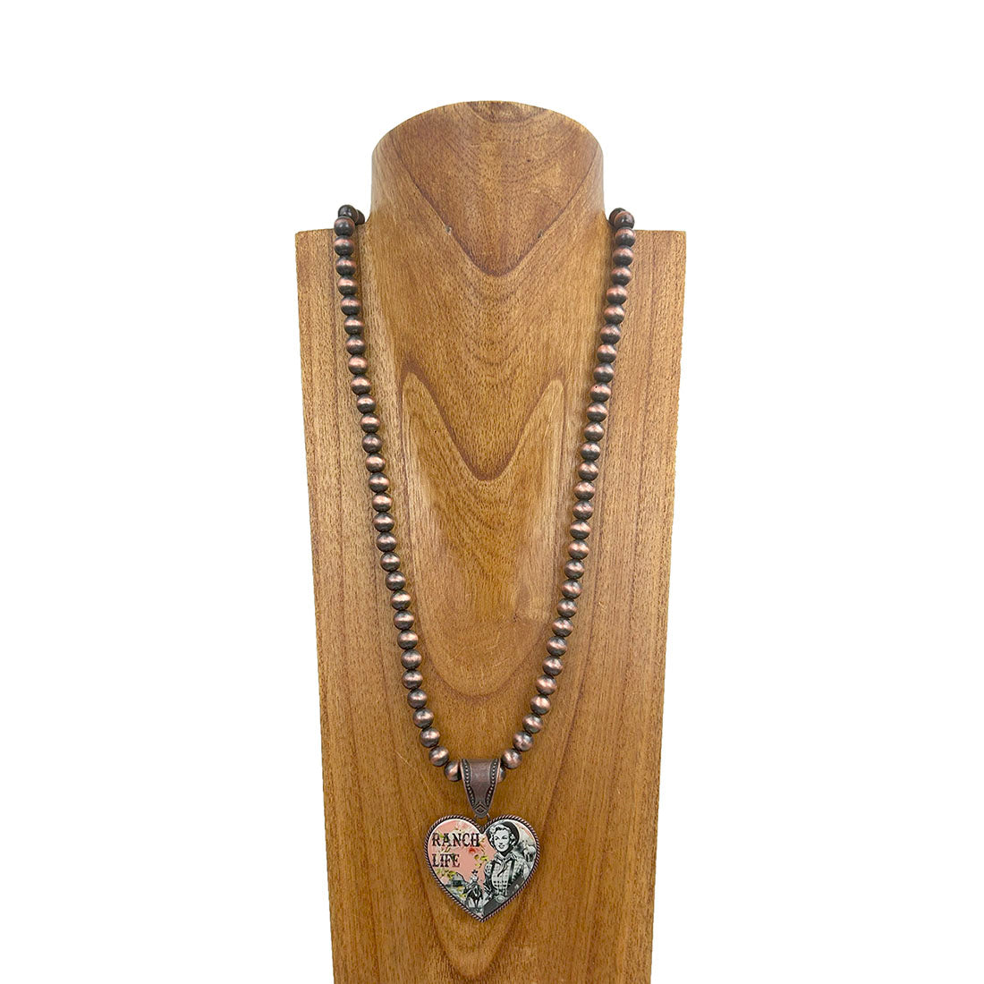 NKY250112-08                33 inches copper Navajo pearl beads with western heart pendent Necklace
