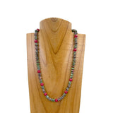 NKZ240414-15              19 inches green roundel jasper and red color stone beads Necklace