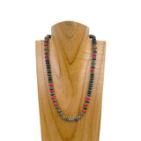 NKZ240414-17             19 inches dark green roundel jasper and red color stone beads Necklace