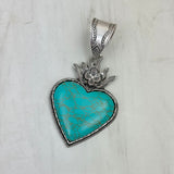 PD250110-01          Silver metal with blue turquoise stone heart Pendent
