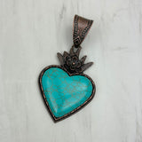 PD250110-05            Copper metal with blue turquoise stone heart Pendent