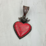 PD250110-05            Copper metal with blue turquoise stone heart Pendent