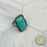 RZ231205-01                                      Silver metal with blue turquoise rectangle stone adjustable Ring