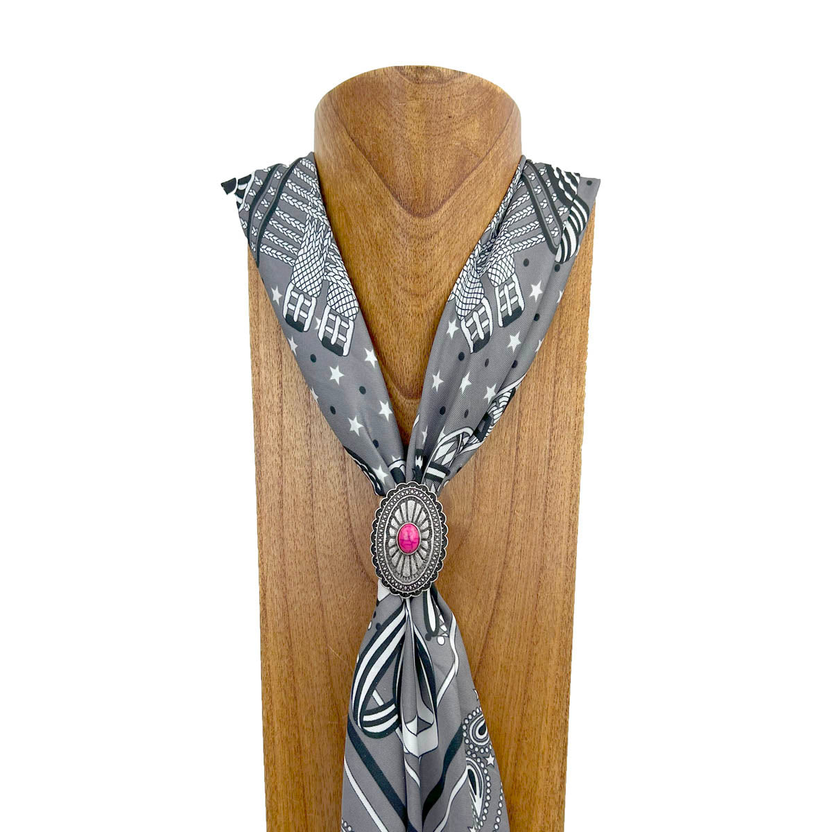 WRS240615-15               Silver metal with hot pink turquoise stone wild rag slide