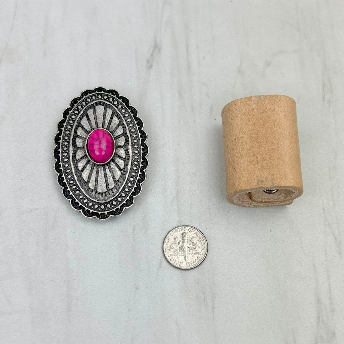 WRS240615-15               Silver metal with hot pink turquoise stone wild rag slide