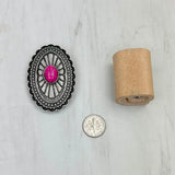 WRS240615-15               Silver metal with hot pink turquoise stone wild rag slide