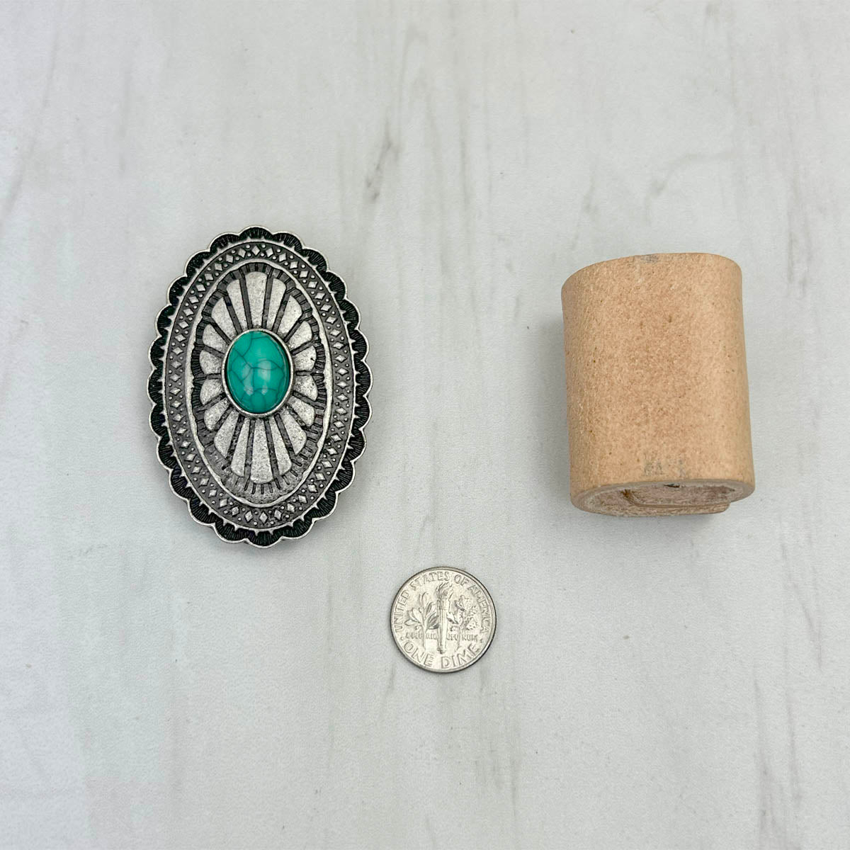 WRS240615-17                       Silver metal with green turquoise stone wild rag slide