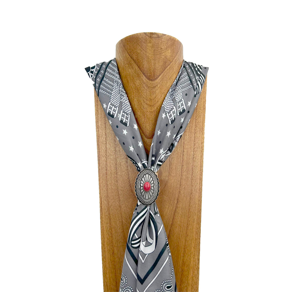 WRS240615-18              Silver metal with red turquoise stone wild rag slide