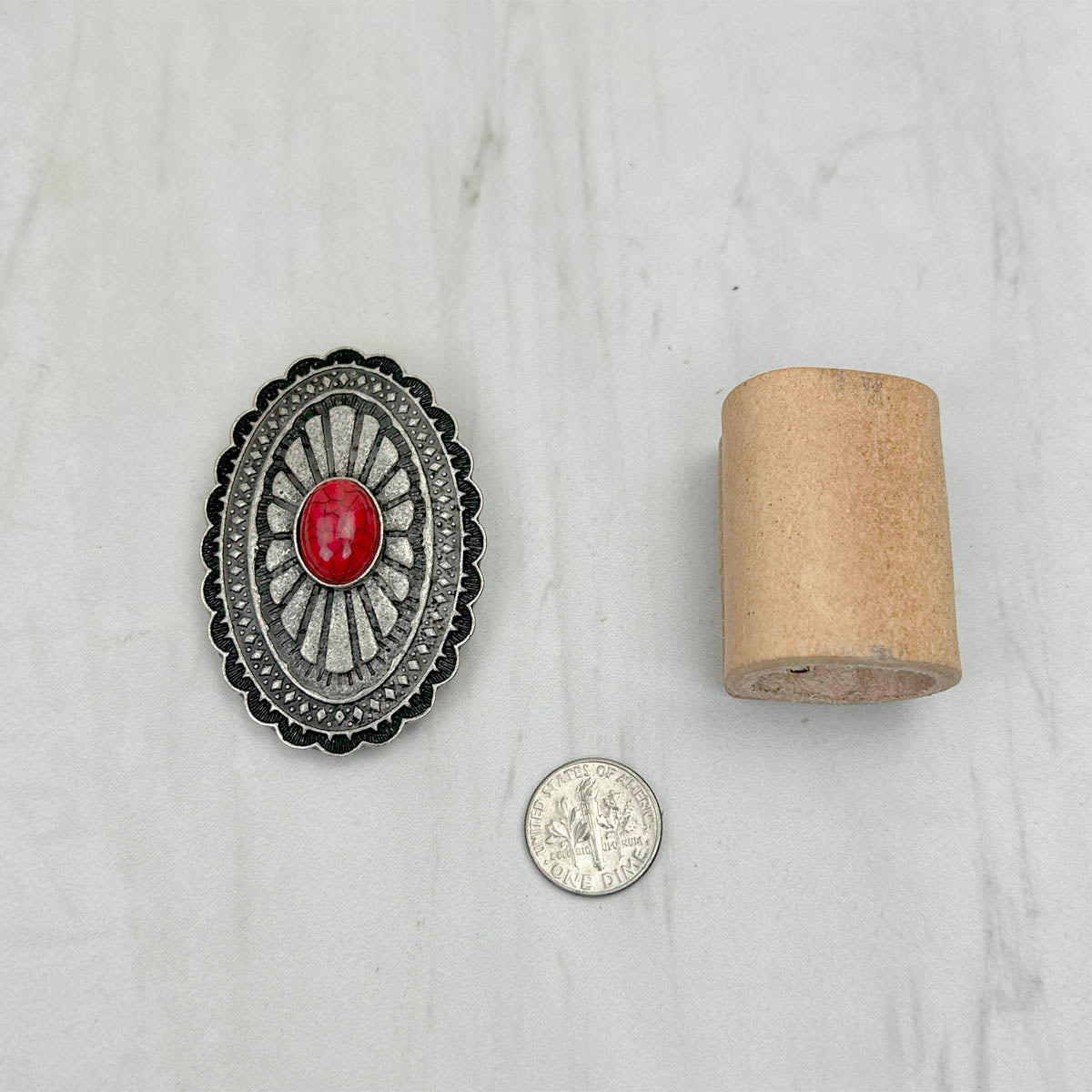 WRS240615-18              Silver metal with red turquoise stone wild rag slide