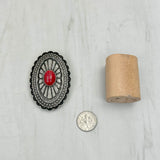 WRS240615-18              Silver metal with red turquoise stone wild rag slide