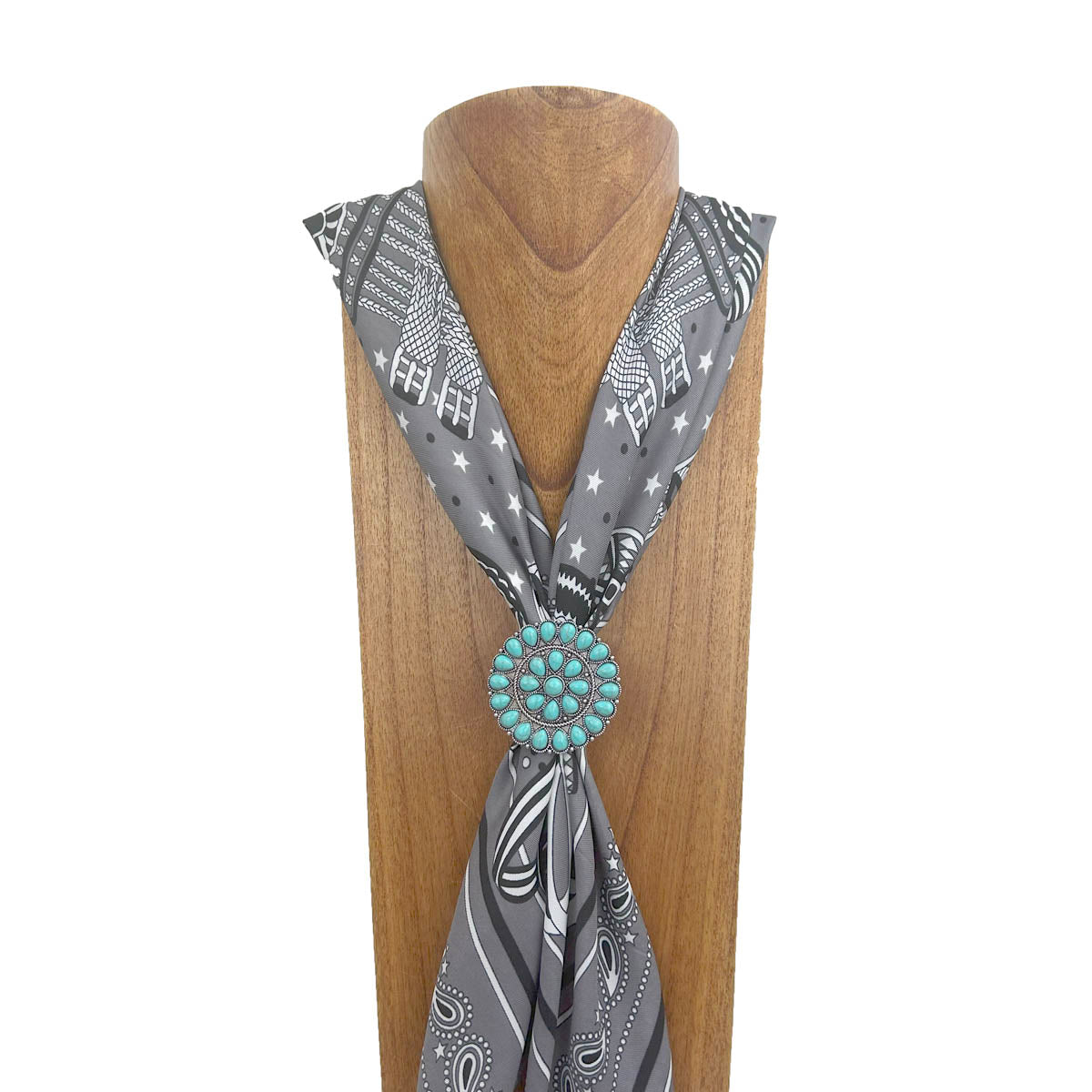 WRS240615-19                   Silver metal with blue turquoise stone wild rag slide