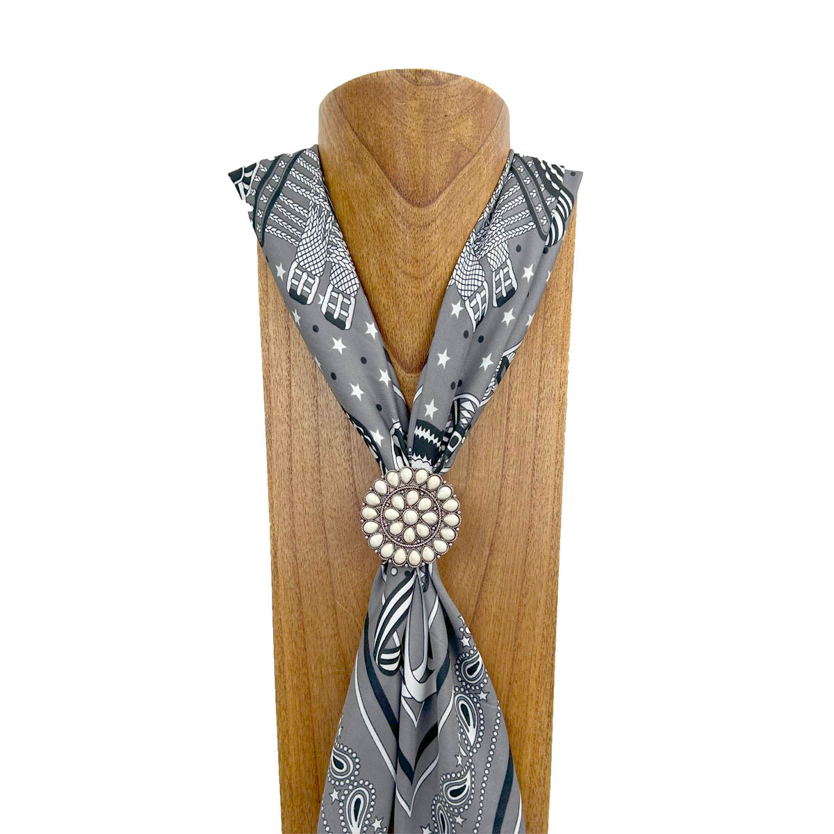 WRS240615-20                Silver metal with white turquoise stone wild rag slide