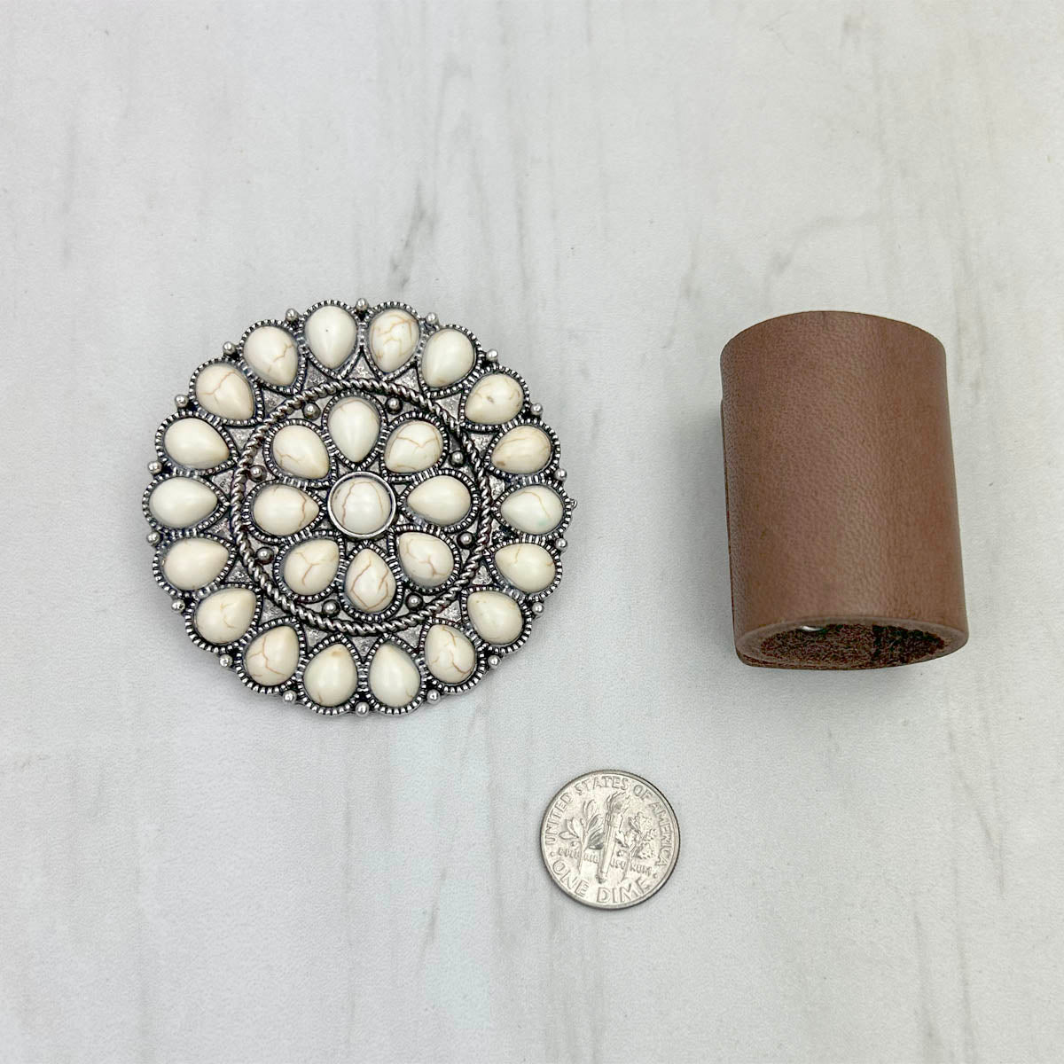 WRS240615-20                Silver metal with white turquoise stone wild rag slide