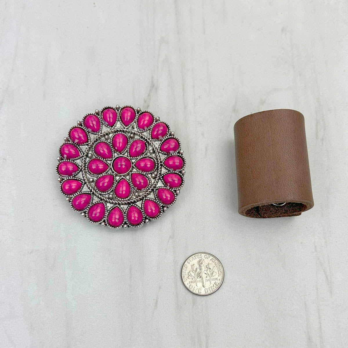 WRS240615-21                      Silver metal with hot pink turquoise stone wild rag slide