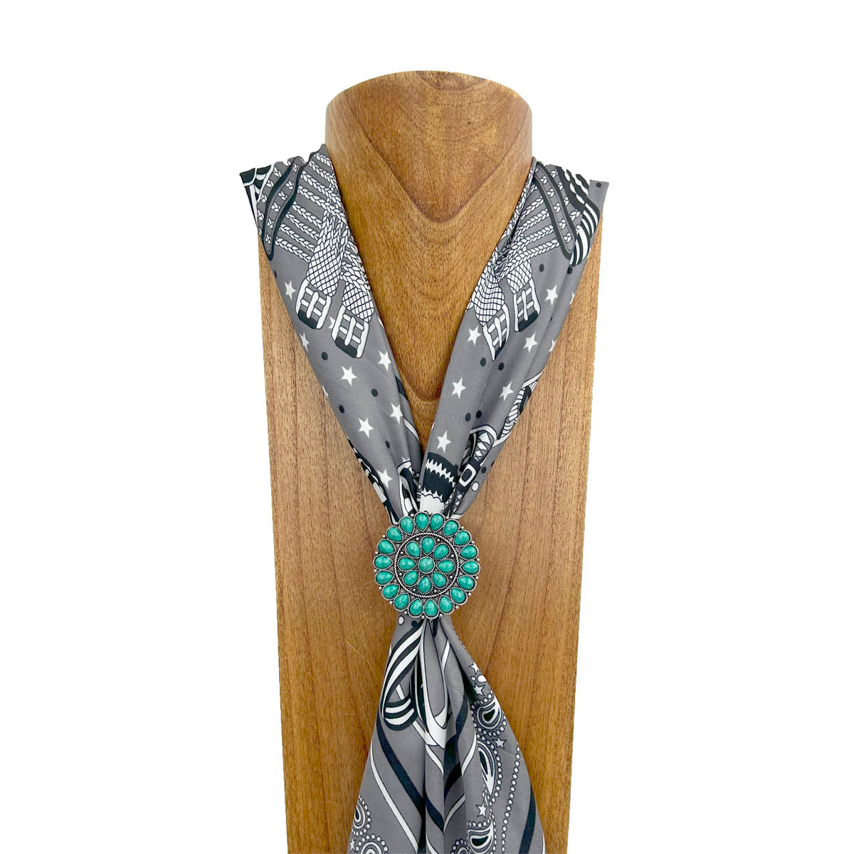 WRS240615-22              Silver metal with green turquoise stone wild rag slide