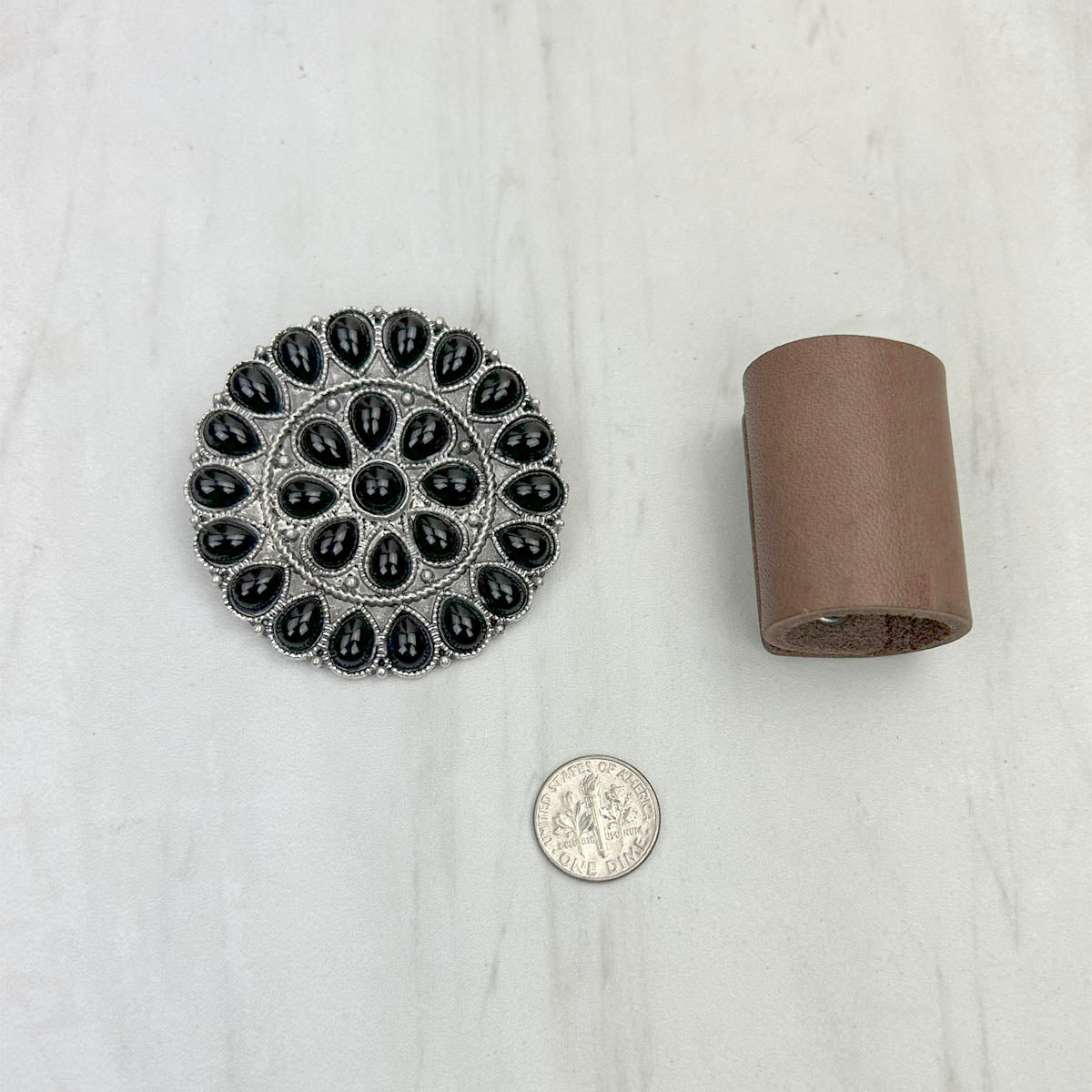 WRS240615-23             Silver metal with black turquoise stone wild rag slide