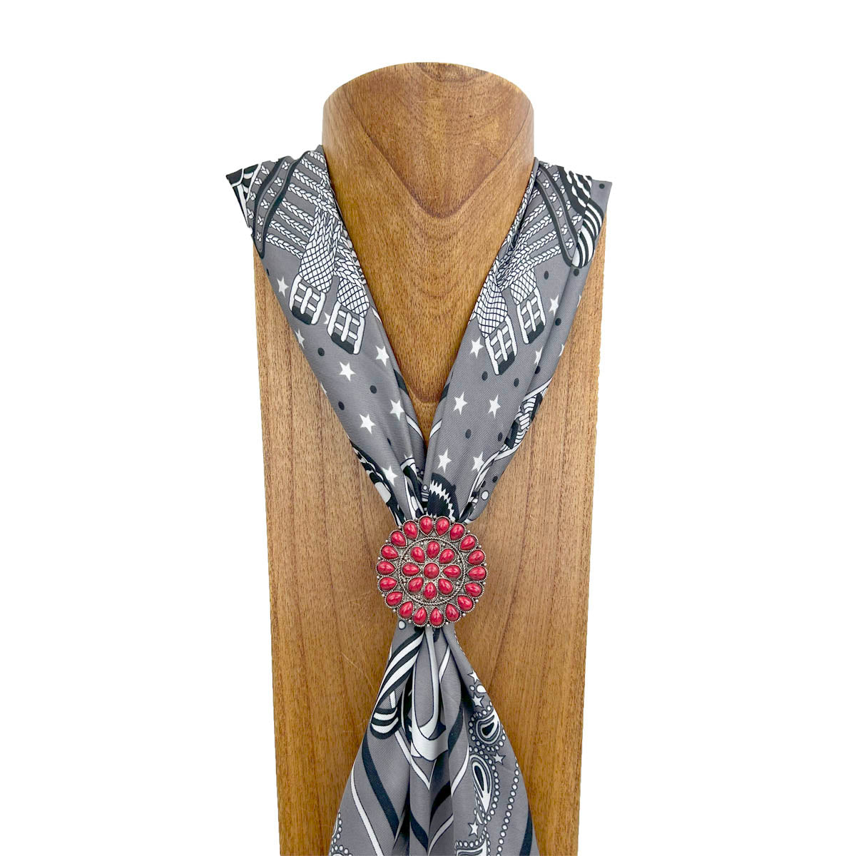 WRS240615-24             Silver metal with red turquoise stone wild rag slide