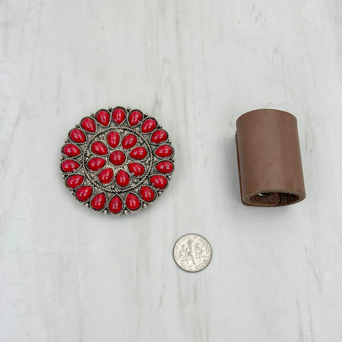 WRS240615-24             Silver metal with red turquoise stone wild rag slide