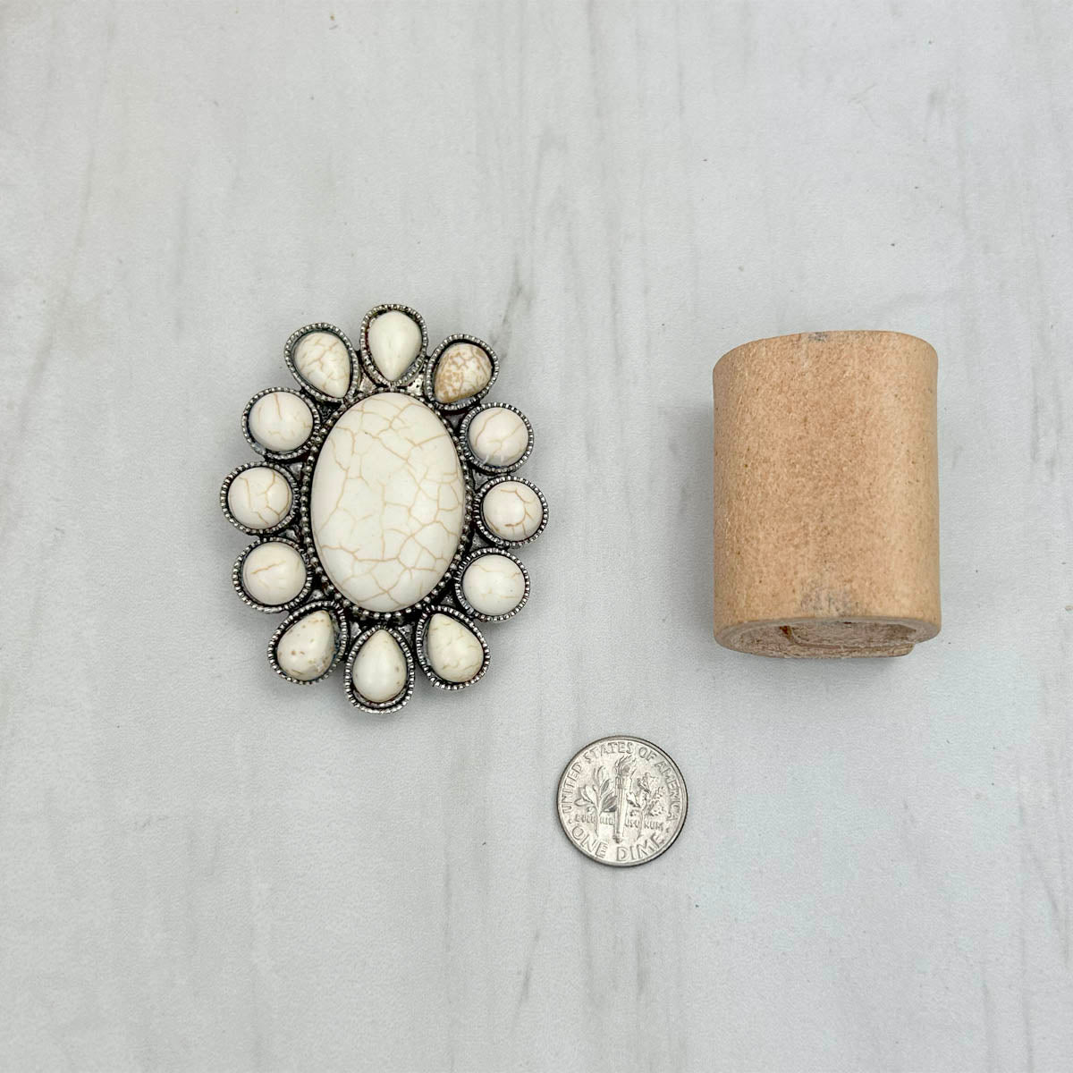 WRS240615-26              Silver oval metal with white turquoise stone wild rag slide