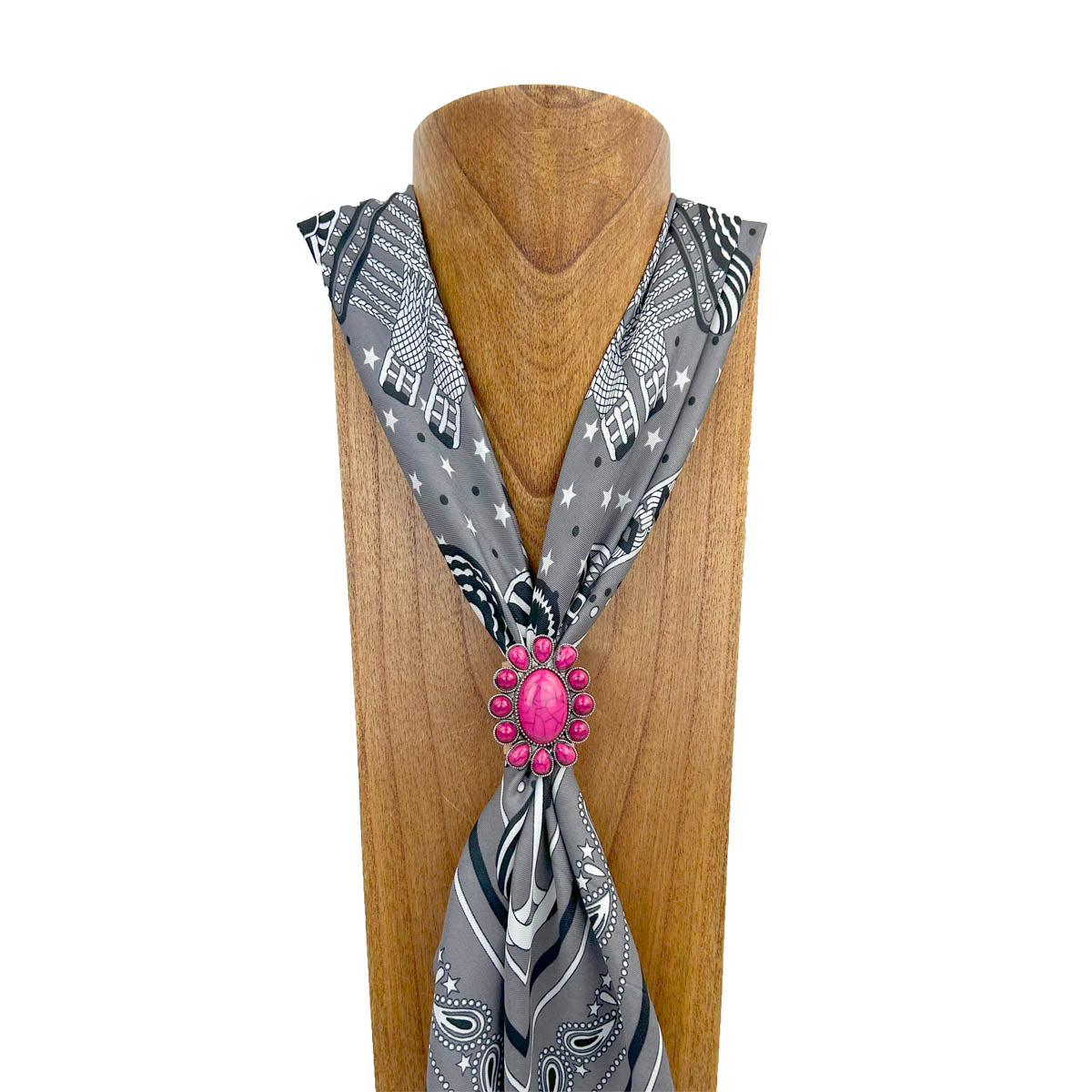 WRS240615-27                Silver oval metal with hot pink turquoise stone wild rag slide