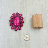 WRS240615-27                Silver oval metal with hot pink turquoise stone wild rag slide