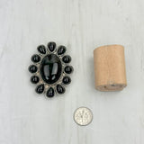 WRS240615-29                 Silver oval metal with black turquoise stone wild rag slide