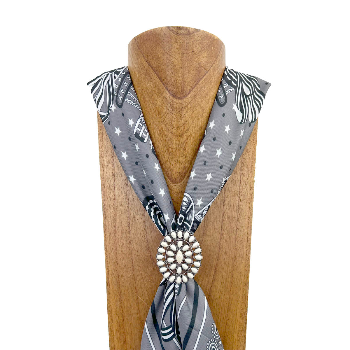 WRS240615-32               Silver metal with white turquoise stone wild rag slide