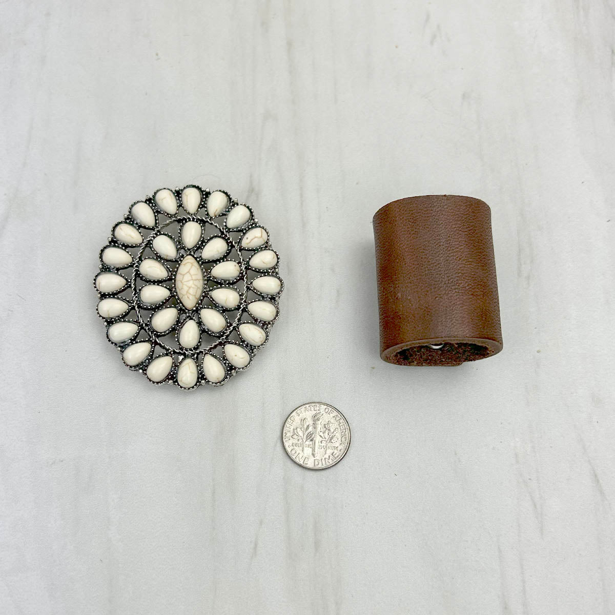 WRS240615-32               Silver metal with white turquoise stone wild rag slide