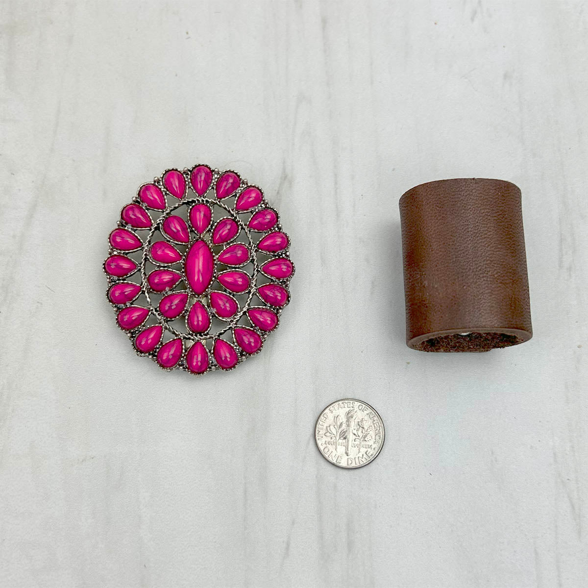 WRS240615-33                Silver metal with hot pink turquoise stone wild rag slide