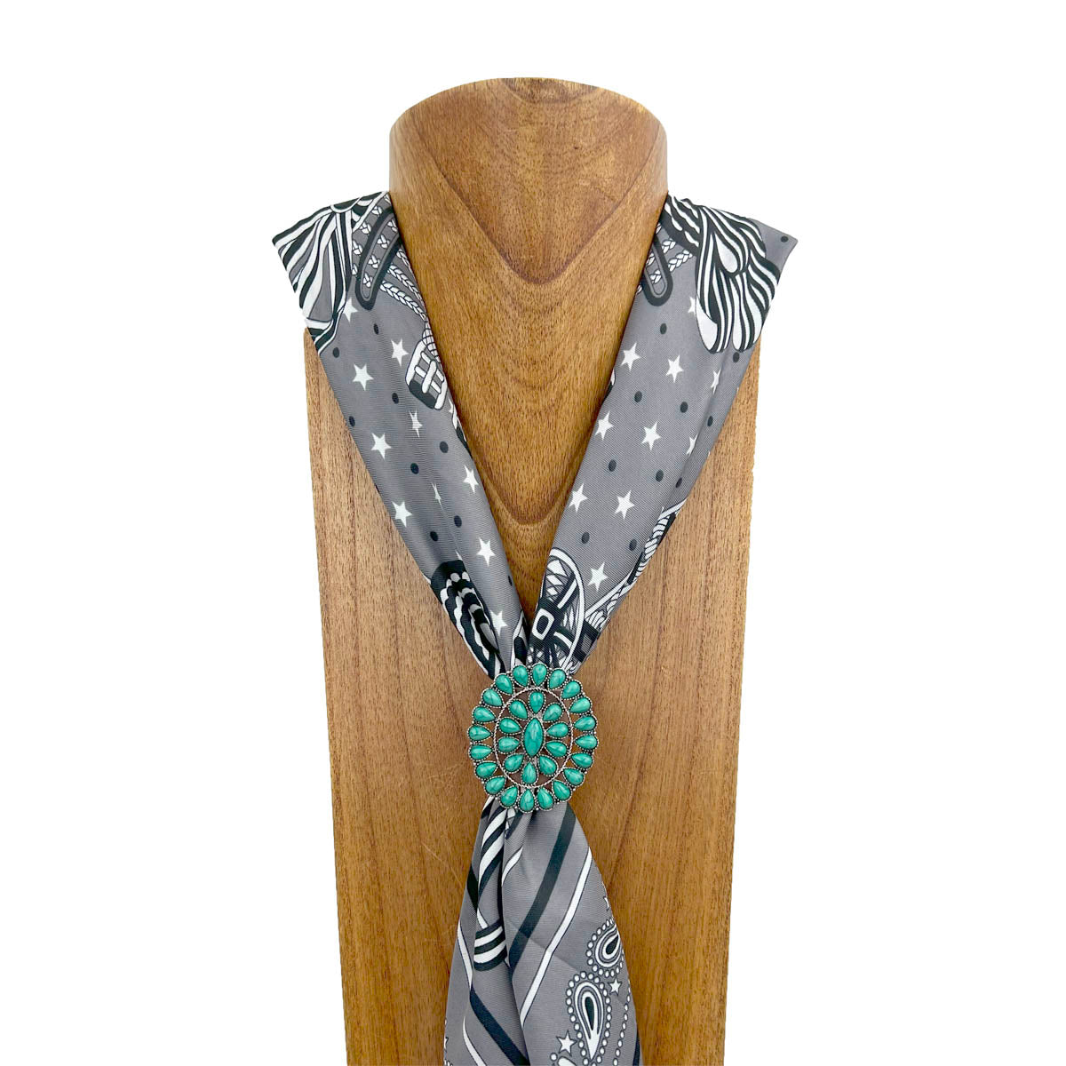 WRS240615-34                  Silver metal with green turquoise stone wild rag slide