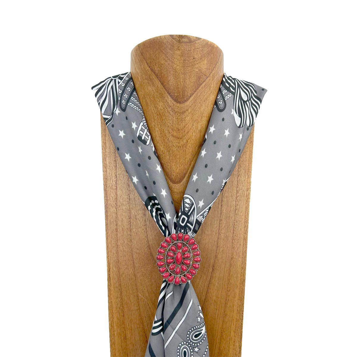 WRS240615-36              Silver metal with red turquoise stone wild rag slide