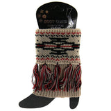 BOOTCUFF002   WESTERN PRINT W/TASSEL BOOT CUFF/ BEIGE