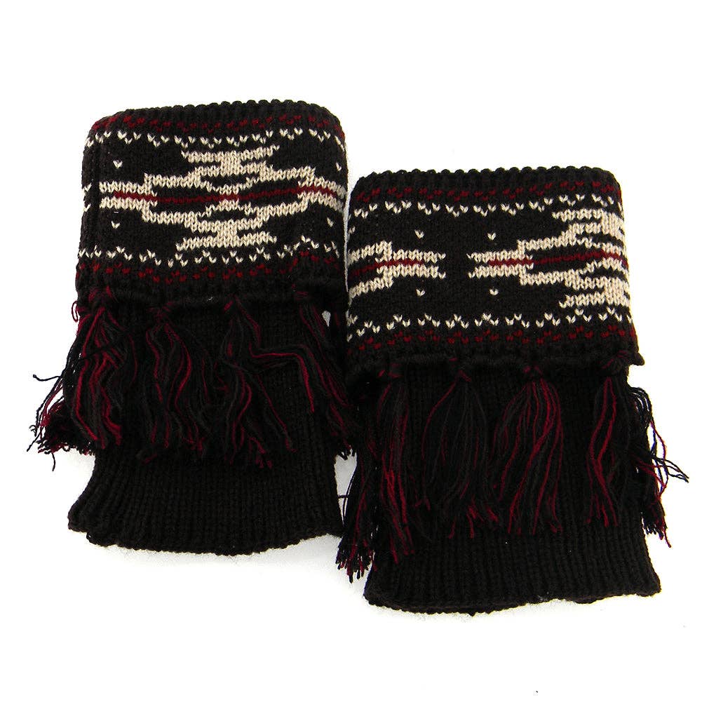 BOOTCUFF001   WESTERN PRINT W/TASSEL BOOT CUFF/ BLACK