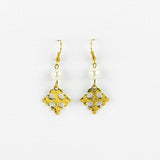 ERS150216-09 GD  Vintage Cross Earring, With Glass Pearl Beads on Top